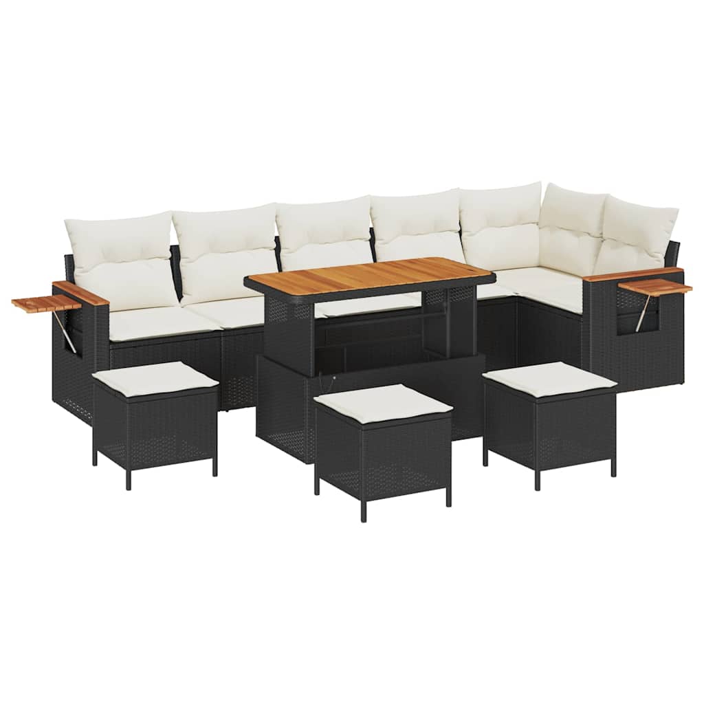 Set Divano da Giardino 12 pcs Nero e Crema polyrattan