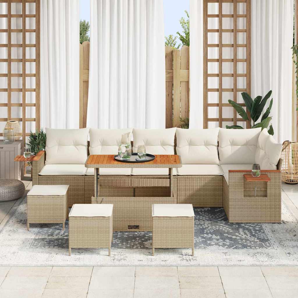 Set Divano da Giardino 12 pcs Beige e Crema polyrattan