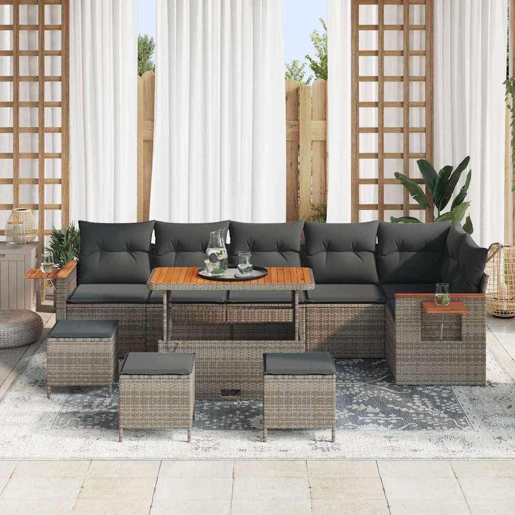 Set Divano da Giardino con cuscino 12 pcs Grigio polyrattan