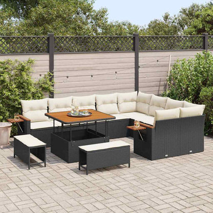 Set Divano da Giardino 13 pcs Nero e Crema polyrattan