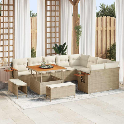 Set Divano da Giardino 13 pcs Beige e Crema polyrattan