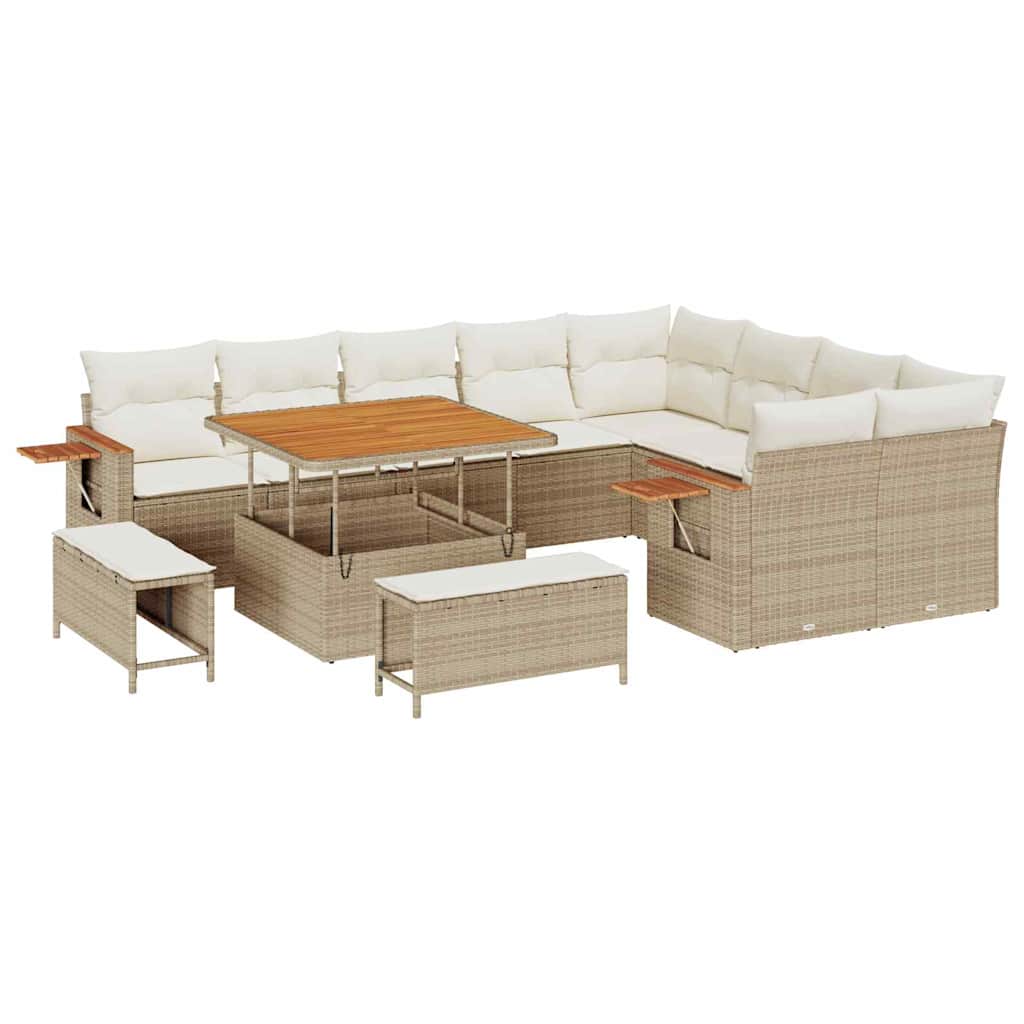 Set Divano da Giardino 13 pcs Beige e Crema polyrattan