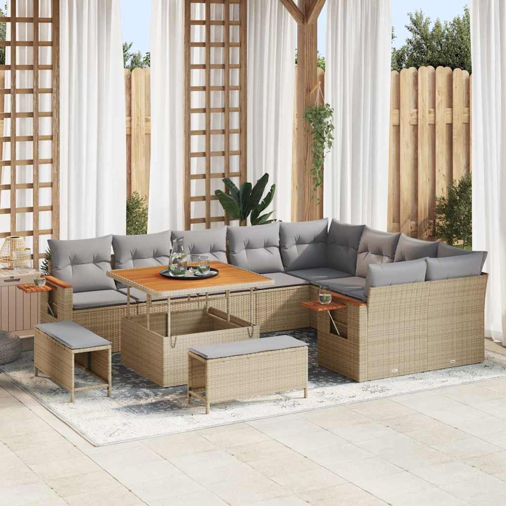 Set Divano da Giardino 13 pcs Beige e Grigio Chiaro polyrattan