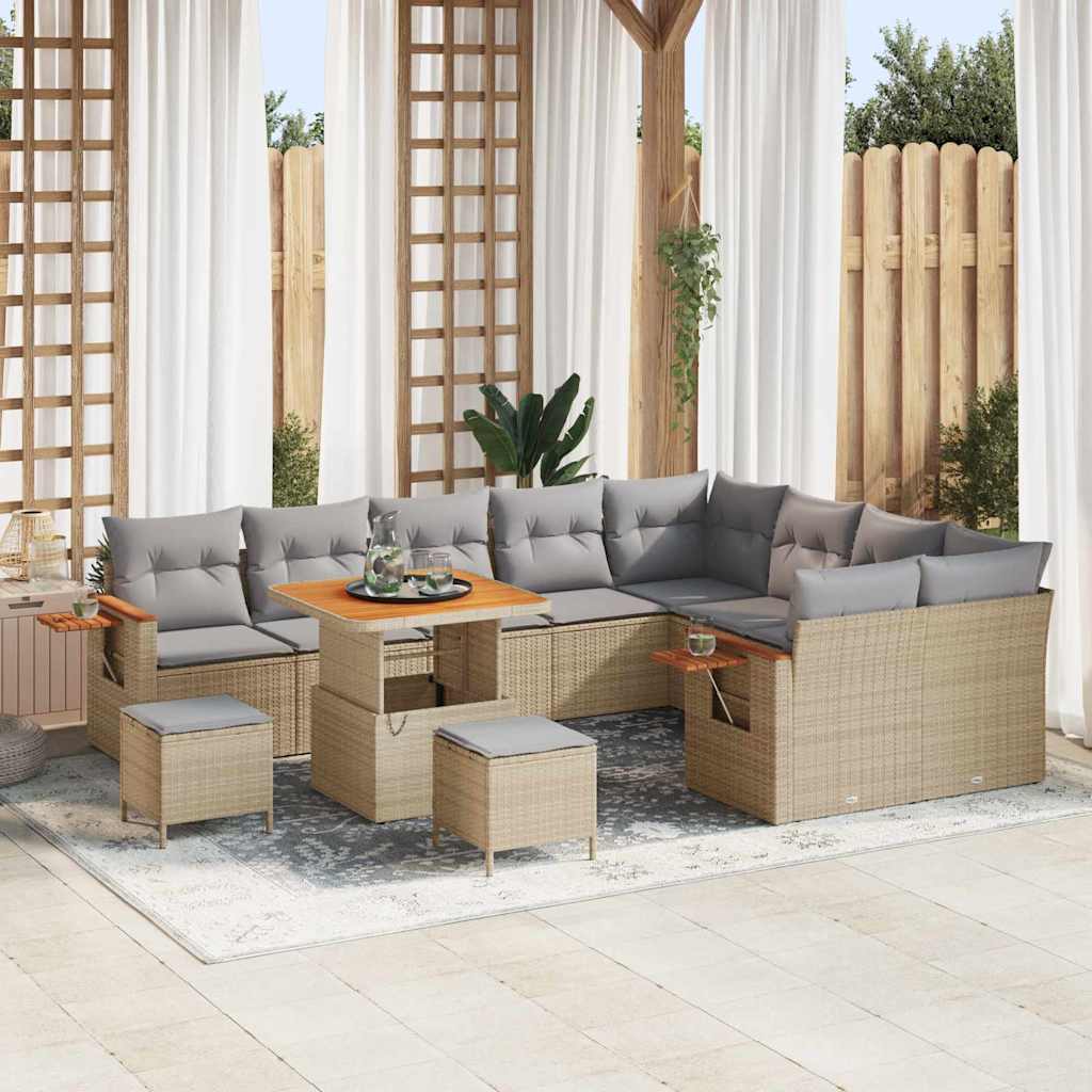 Set Divano da Giardino 13 pcs Beige e Grigio Chiaro polyrattan