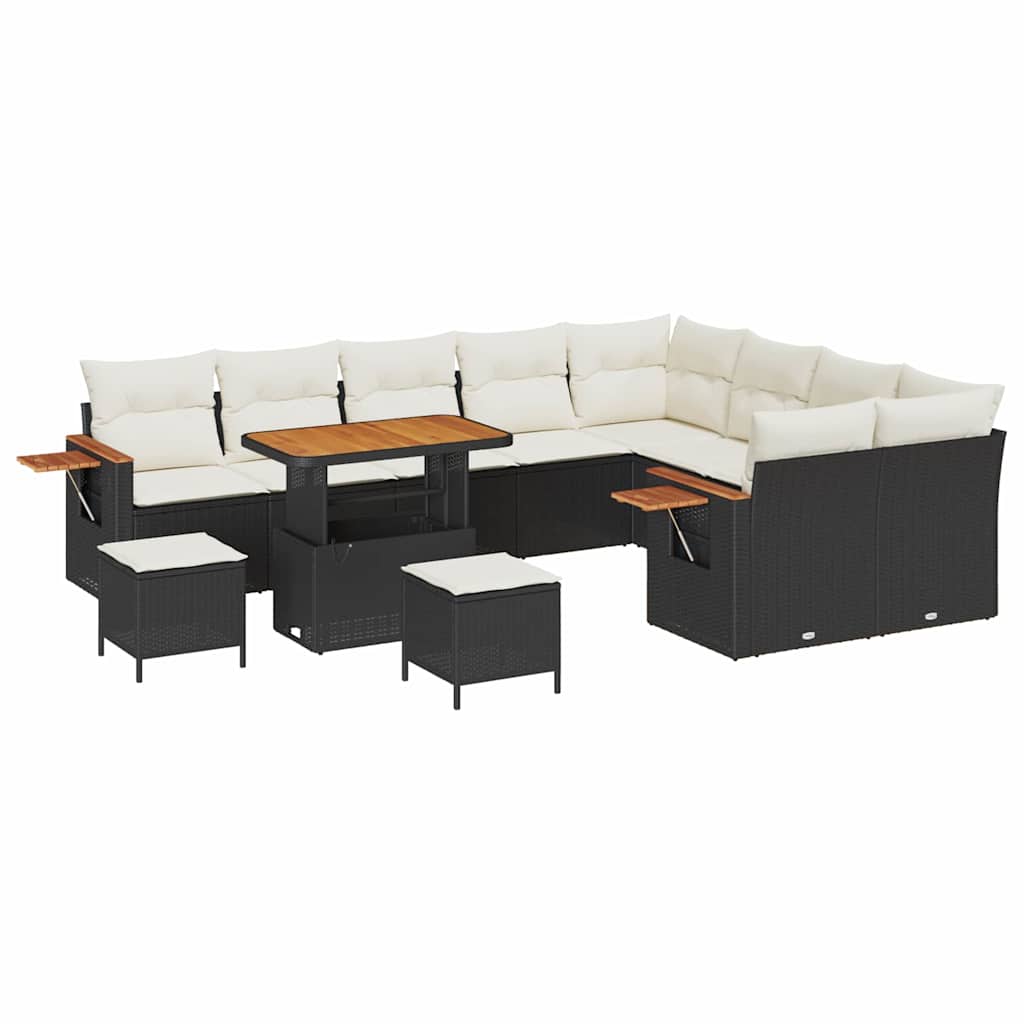 Set Divano da Giardino 13 pcs Nero e Crema polyrattan