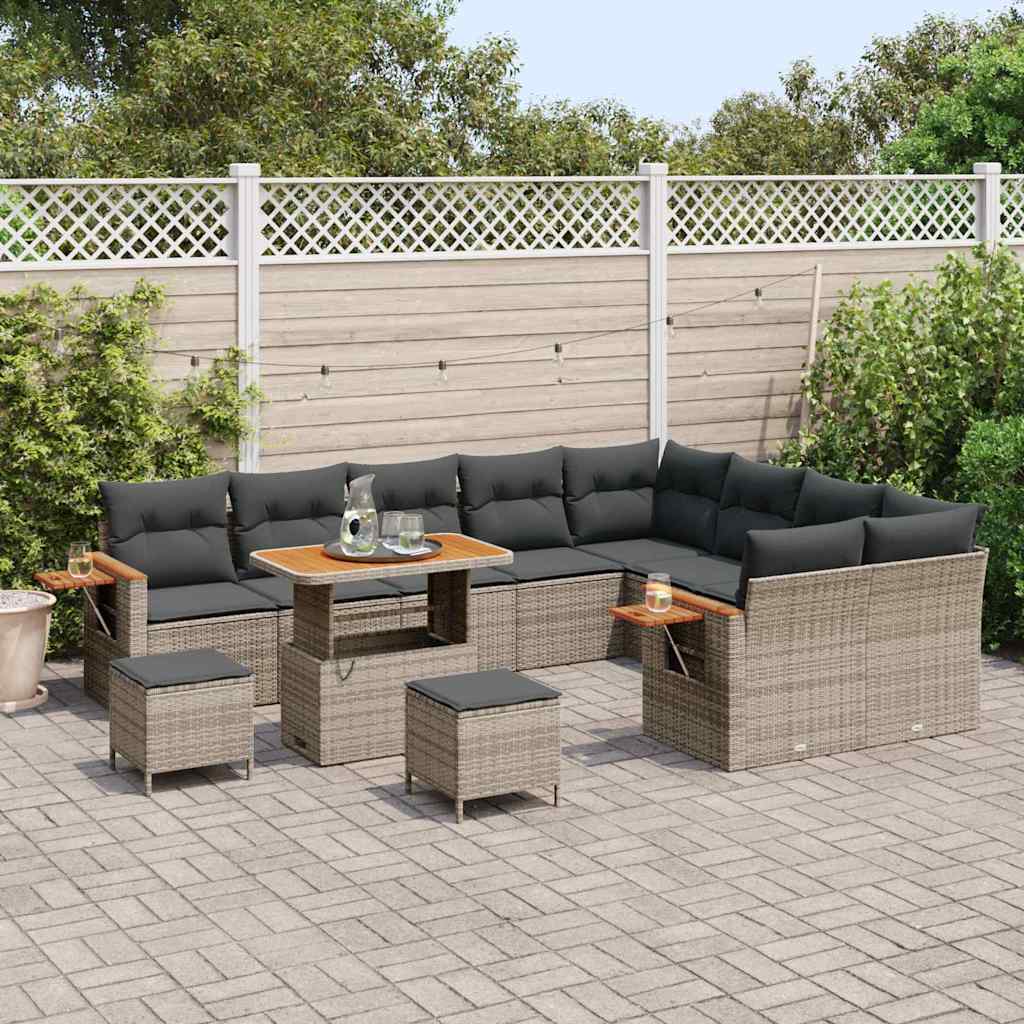 Set Divano da Giardino con cuscino 13 pcs Grigio polyrattan