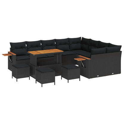 Set Divano da Giardino con cuscino 14 pcs Nero polyrattan
