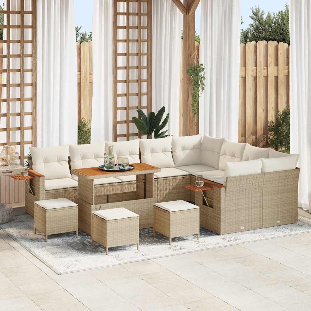 Set Divano da Giardino 14 pcs Beige e Crema polyrattan