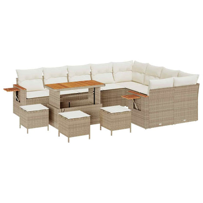 Set Divano da Giardino 14 pcs Beige e Crema polyrattan