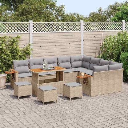 Set Divano da Giardino 14 pcs Beige e Grigio Chiaro polyrattan
