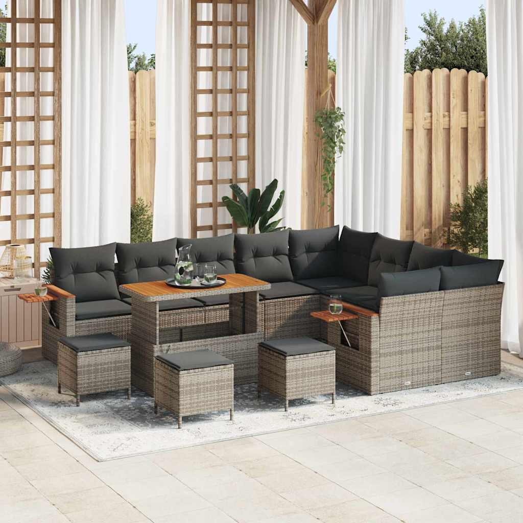 Set Divano da Giardino con cuscino 14 pcs Grigio polyrattan
