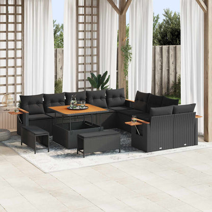 Set Divano da Giardino con cuscino 17 pcs Nero polyrattan