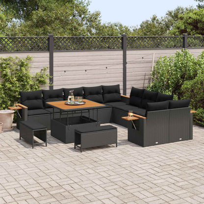 Set Divano da Giardino con cuscino 17 pcs Nero polyrattan
