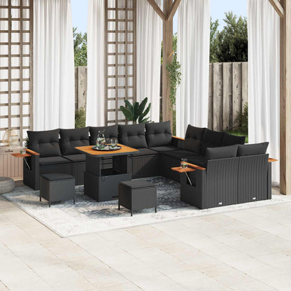 Set Divano da Giardino con cuscino 17 pcs Nero polyrattan