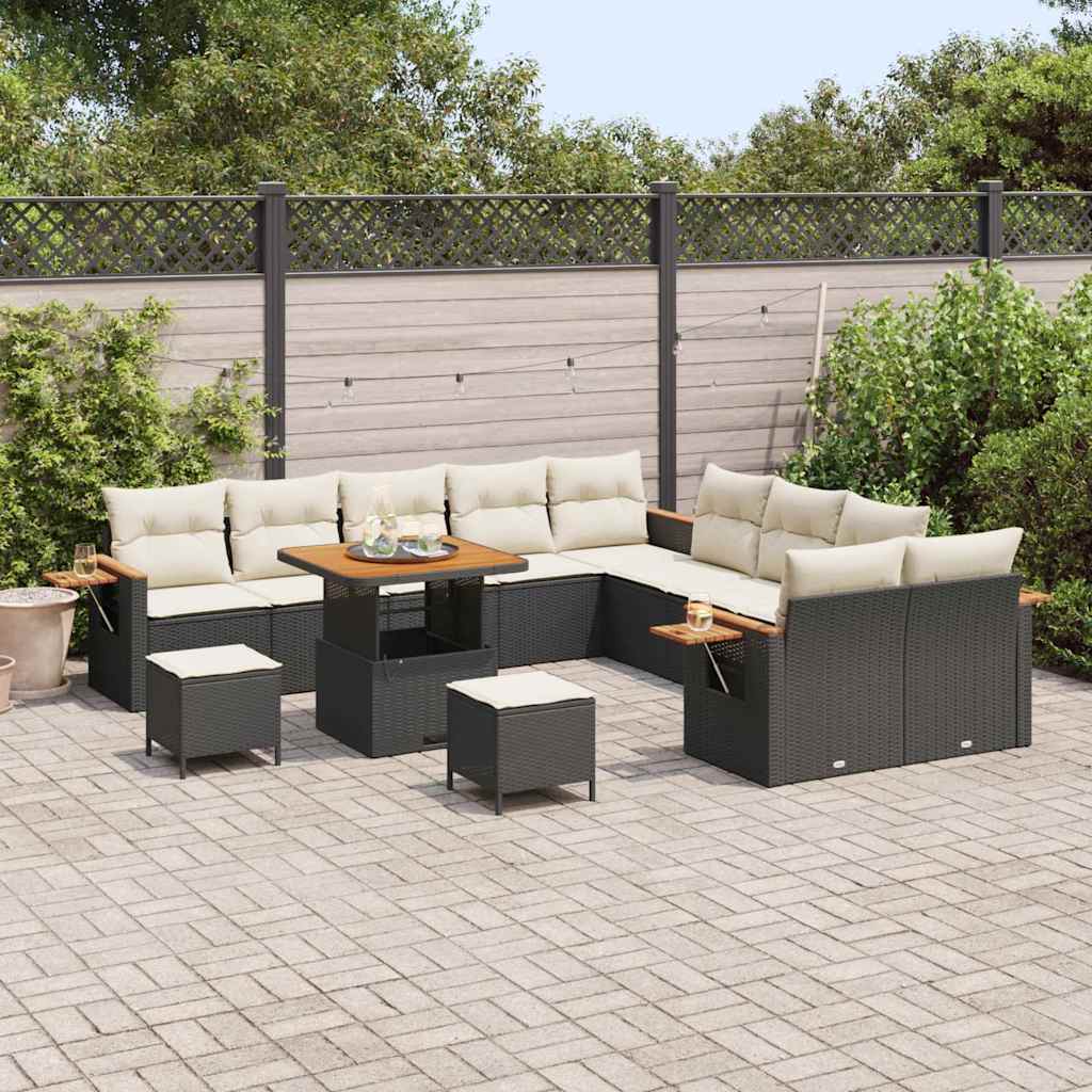 Set Divano da Giardino 17 pcs Nero e Crema polyrattan