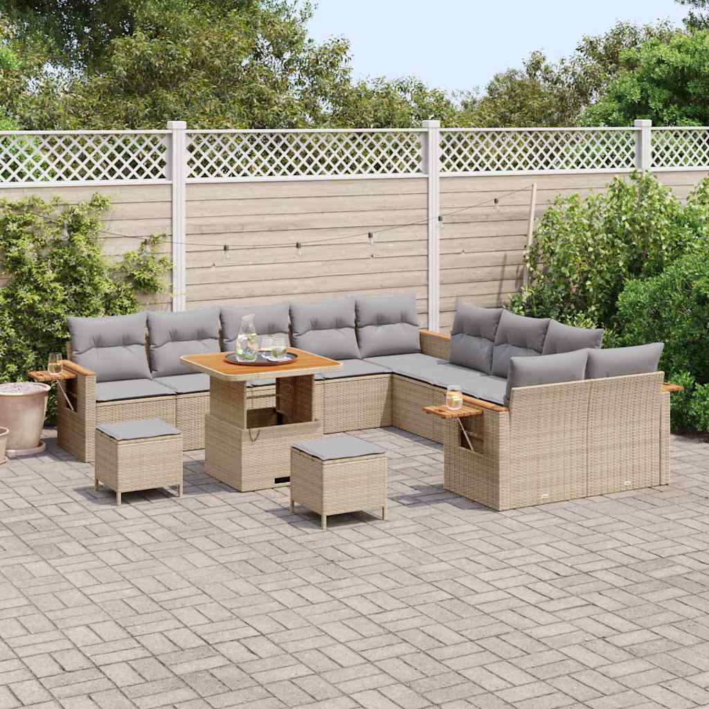 Set Divano da Giardino 17 pcs Beige e Grigio Chiaro polyrattan