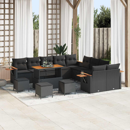 Set Divano da Giardino con cuscino 18 pcs Nero polyrattan