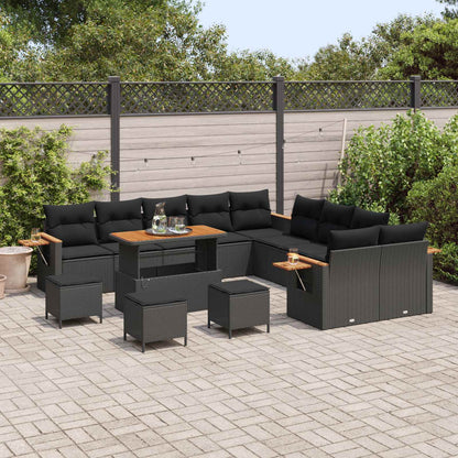 Set Divano da Giardino con cuscino 18 pcs Nero polyrattan