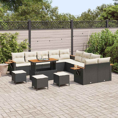 Set Divano da Giardino 18 pcs Nero e Crema polyrattan