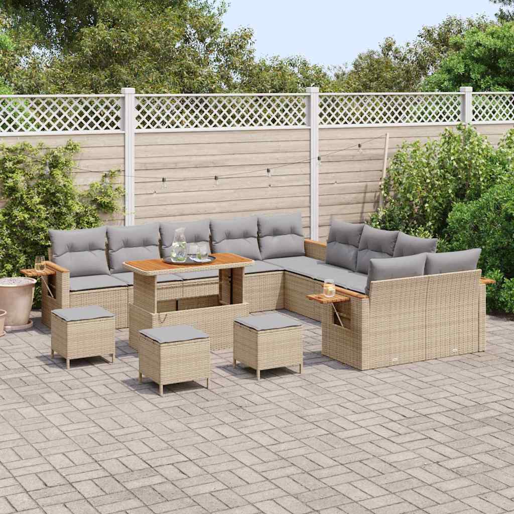Set Divano da Giardino 18 pcs Beige e Grigio Chiaro polyrattan