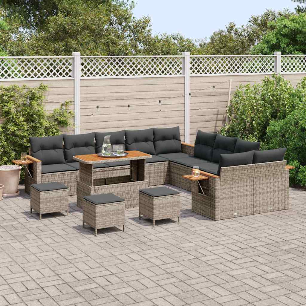 Set Divano da Giardino con cuscino 18 pcs Grigio polyrattan