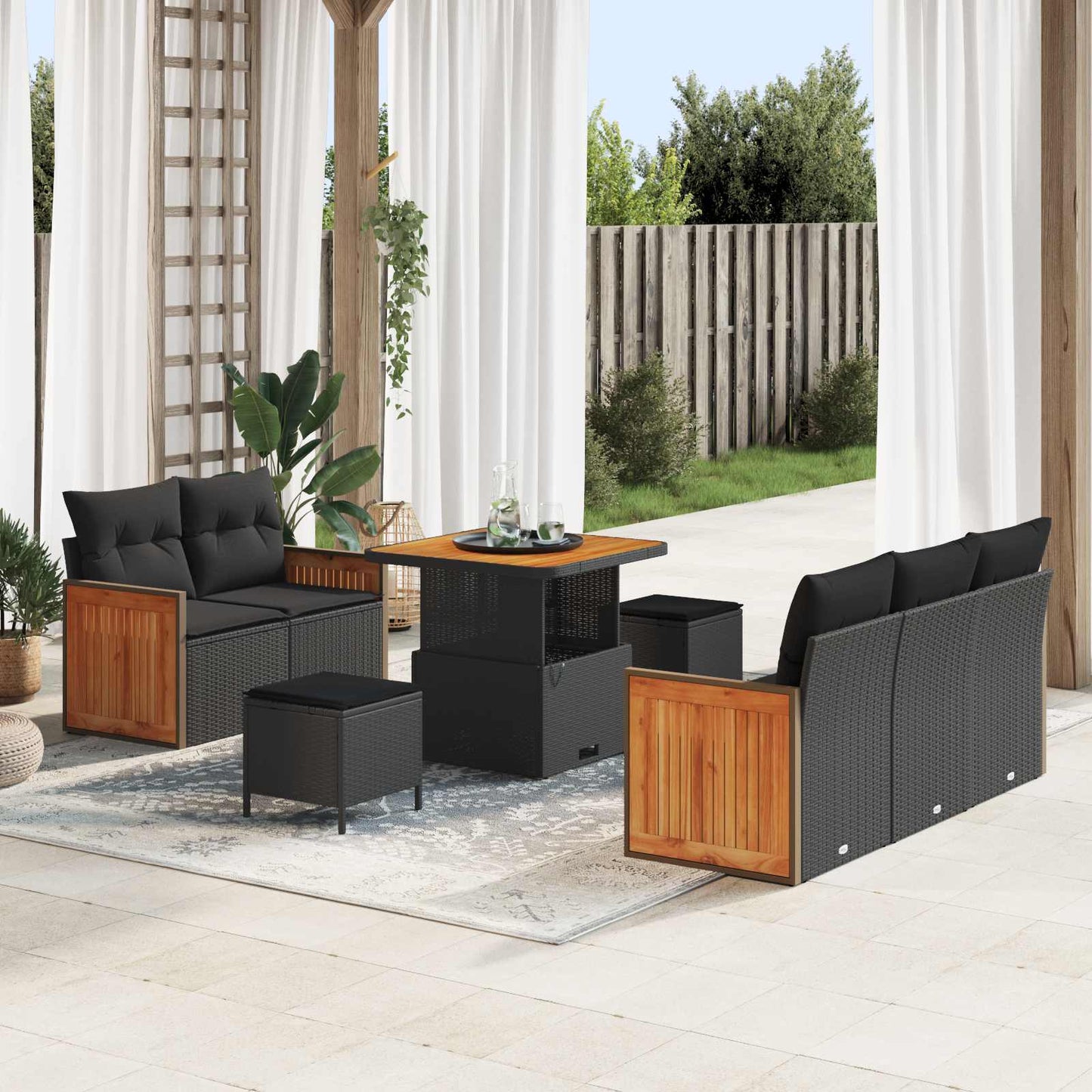 Set Divano da Giardino con cuscino 10 pcs Nero polyrattan