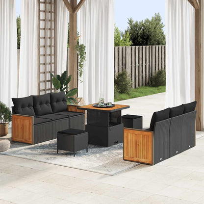 Set Divano da Giardino con cuscino 11 pcs Nero polyrattan