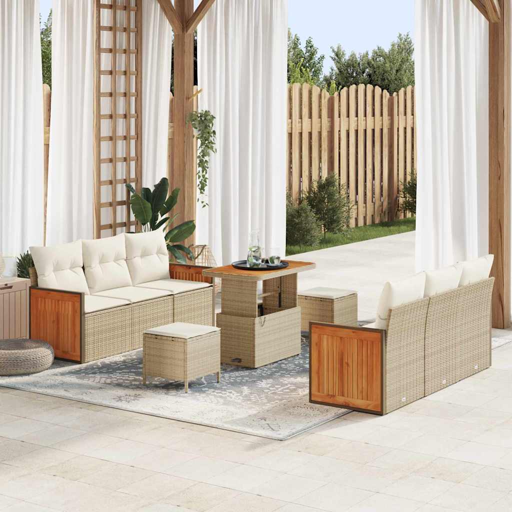 Set Divano da Giardino 11 pcs Beige e Crema polyrattan