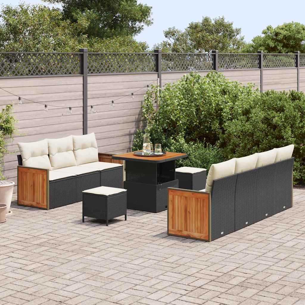 Set Divano da Giardino 13 pcs Nero e Crema polyrattan