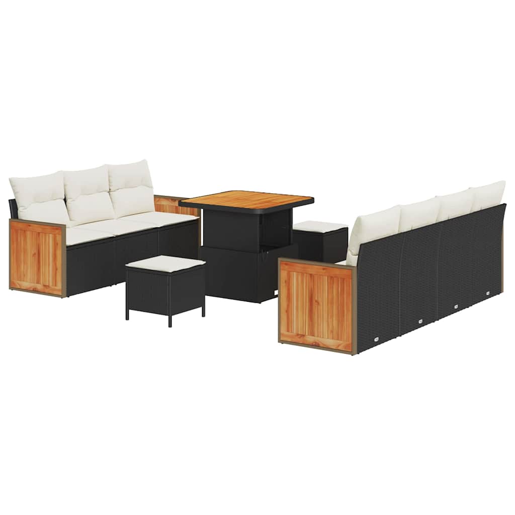 Set Divano da Giardino 13 pcs Nero e Crema polyrattan