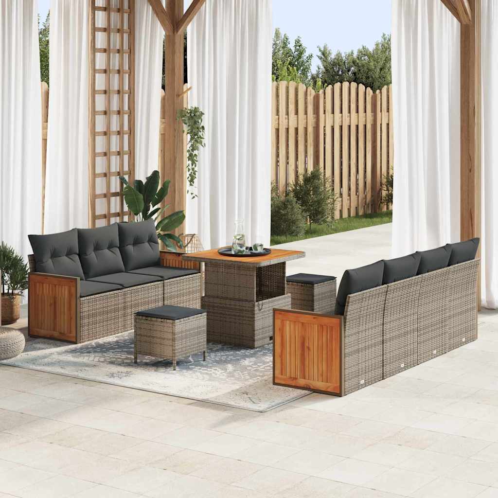 Set Divano da Giardino con cuscino 13 pcs Grigio polyrattan