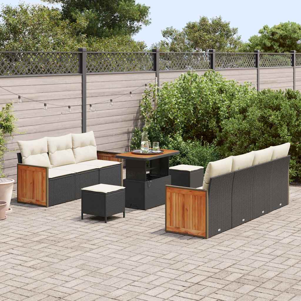 Set Divano da Giardino 13 pcs Nero e Crema polyrattan