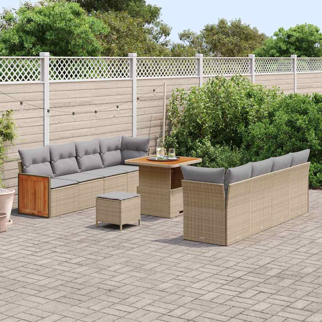 Set Divano da Giardino 12 pcs Beige e Grigio Chiaro polyrattan