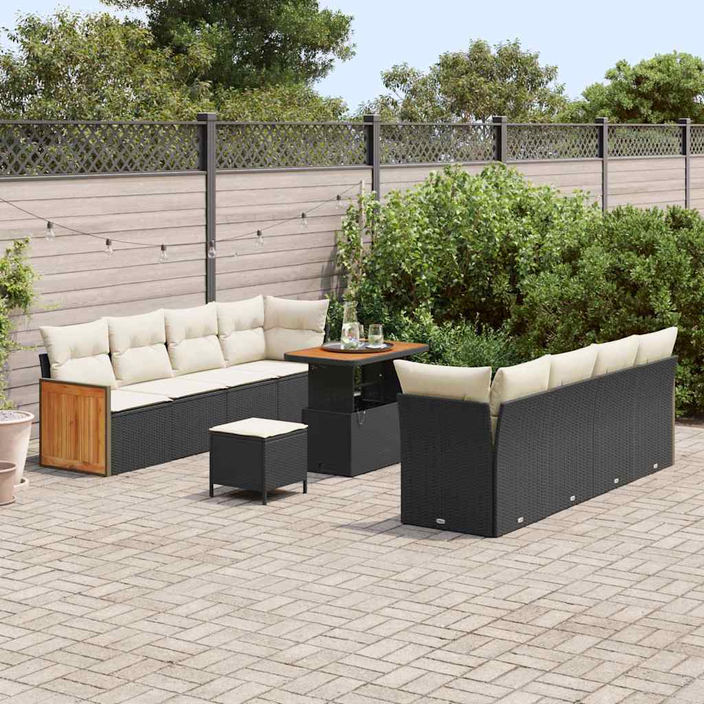 Set Divano da Giardino 12 pcs Nero e Crema polyrattan