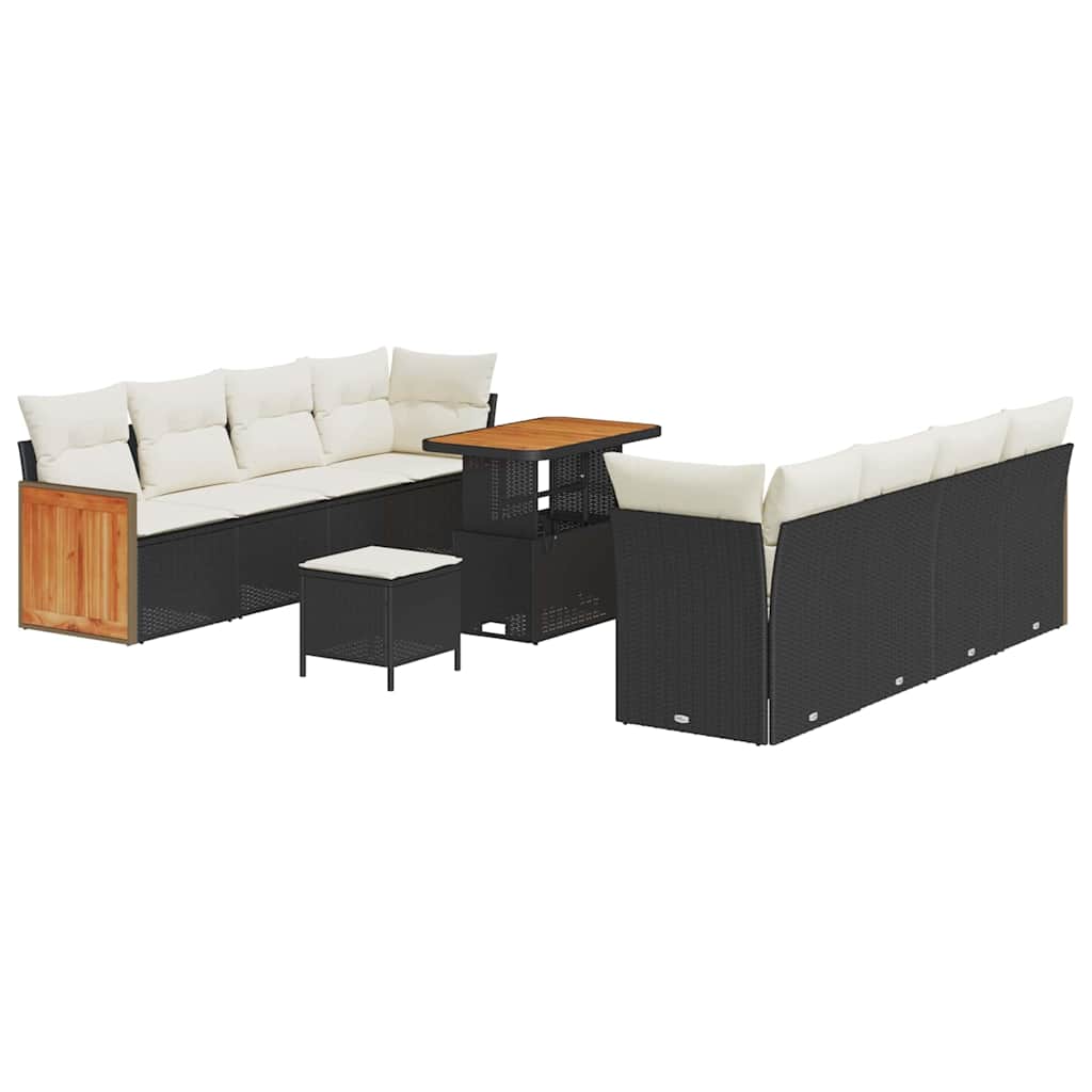 Set Divano da Giardino 12 pcs Nero e Crema polyrattan
