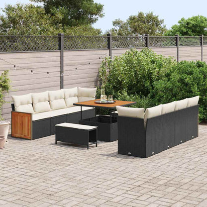 Set Divano da Giardino 12 pcs Nero e Crema polyrattan