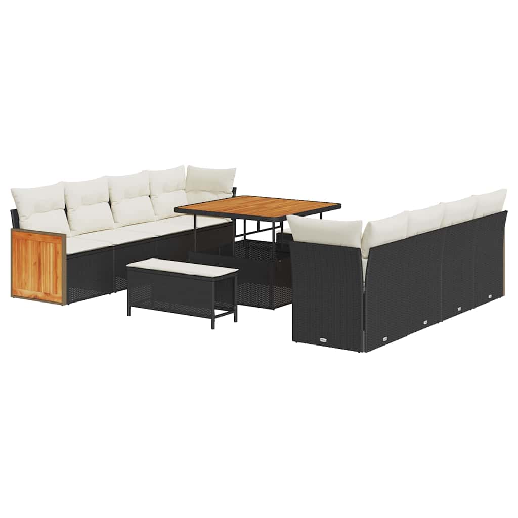 Set Divano da Giardino 12 pcs Nero e Crema polyrattan