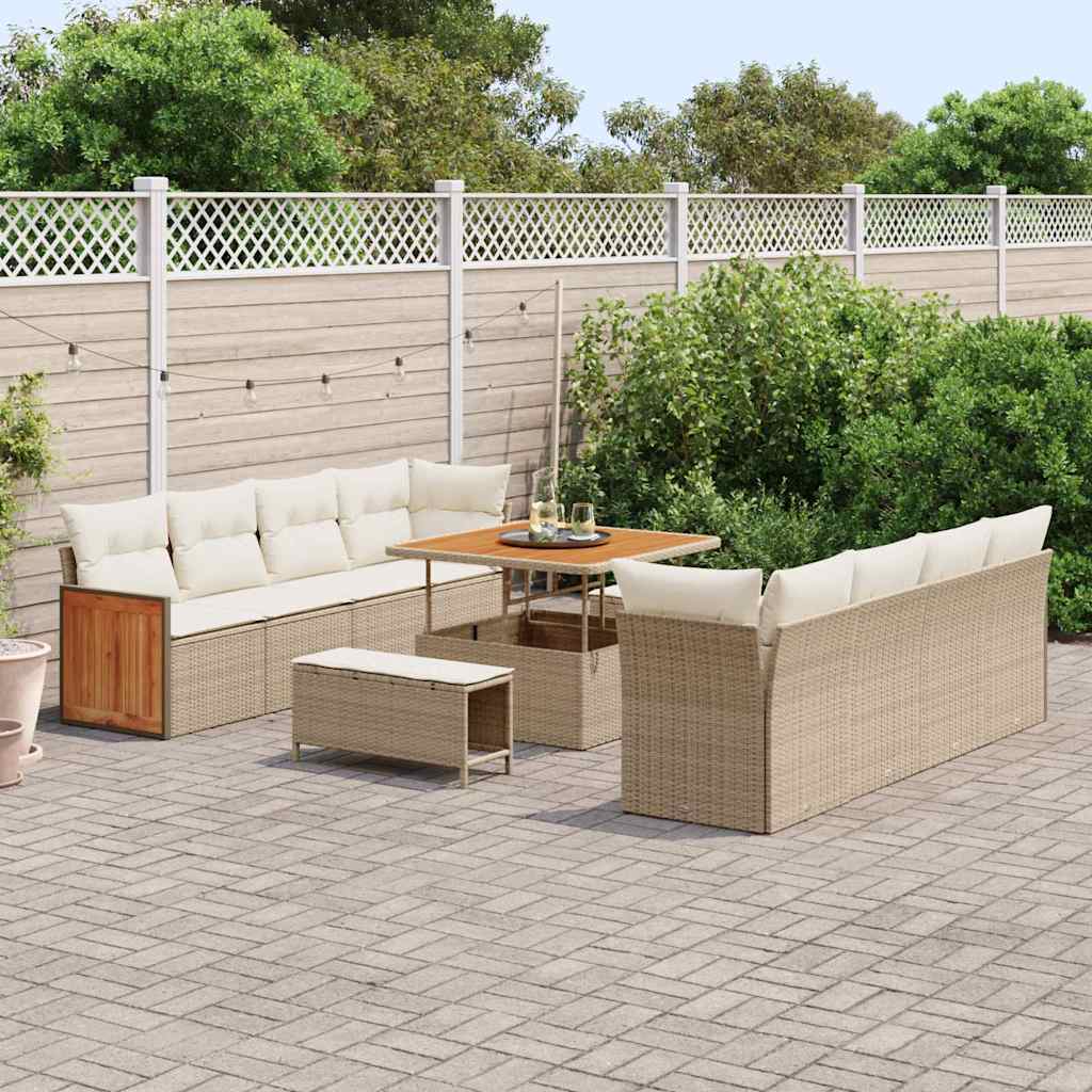 Set Divano da Giardino 12 pcs Beige e Crema polyrattan