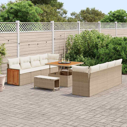 Set Divano da Giardino 12 pcs Beige e Crema polyrattan