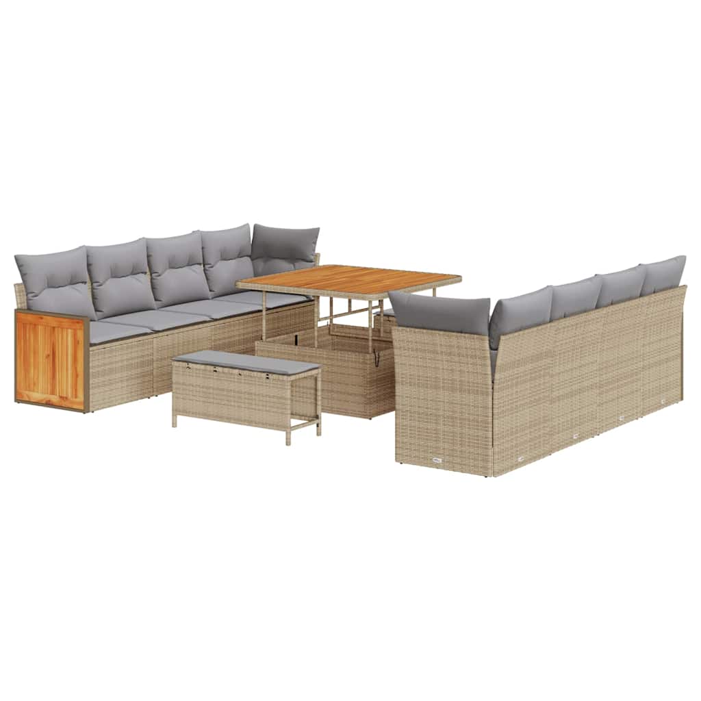 Set Divano da Giardino 12 pcs Beige e Grigio Chiaro polyrattan