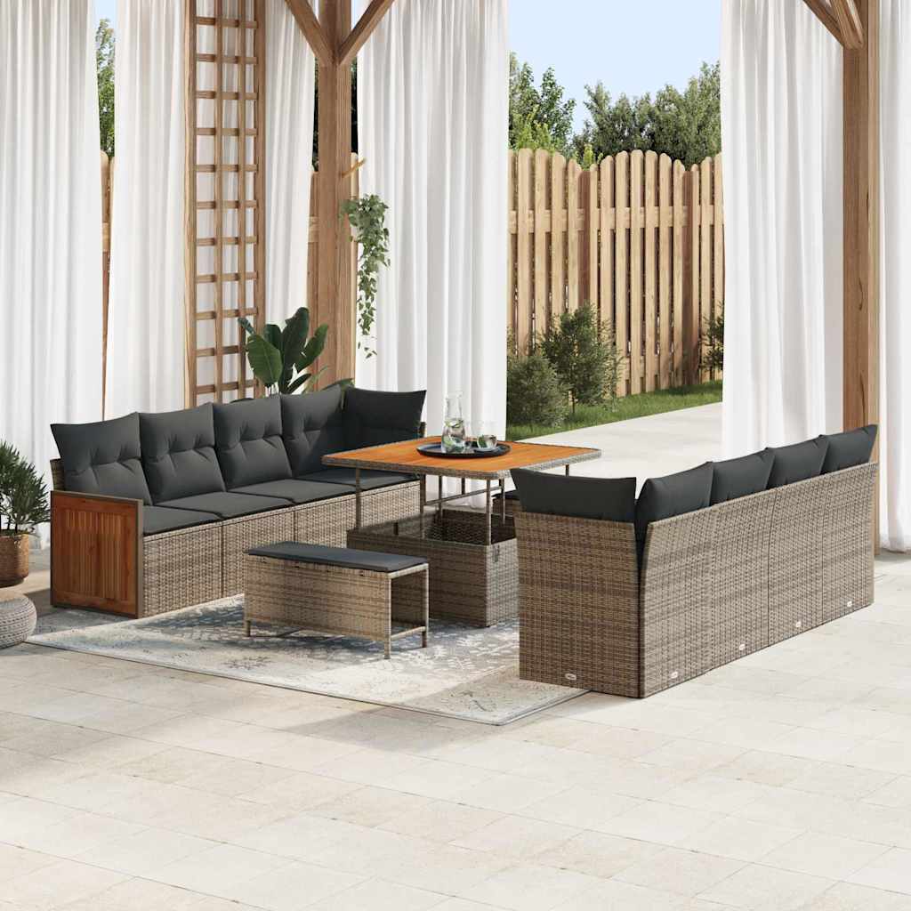 Set Divano da Giardino con cuscino 12 pcs Grigio polyrattan