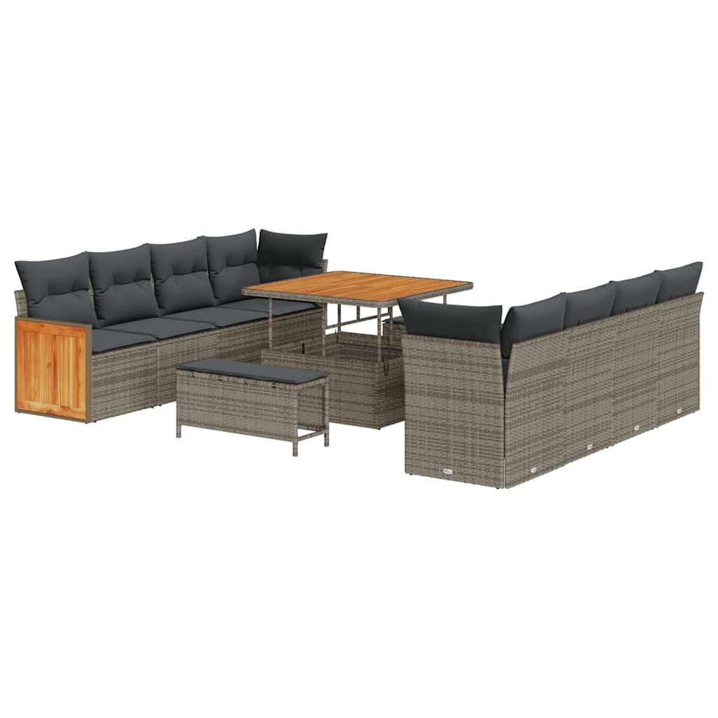 Set Divano da Giardino con cuscino 12 pcs Grigio polyrattan