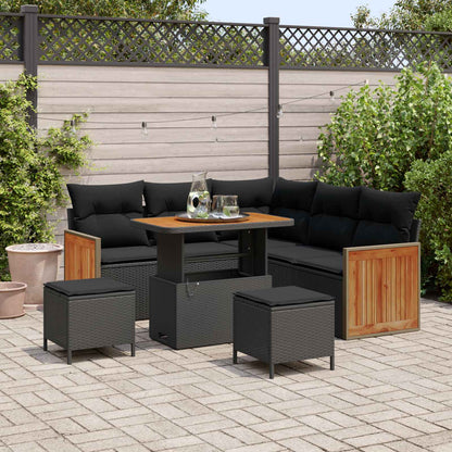 Set Divano da Giardino con cuscino 9 pcs Nero polyrattan