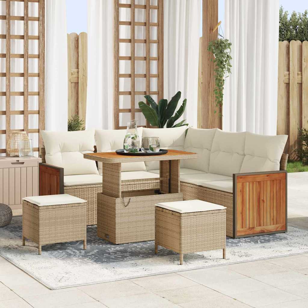 Set Divano da Giardino 9 pcs Beige e Crema polyrattan