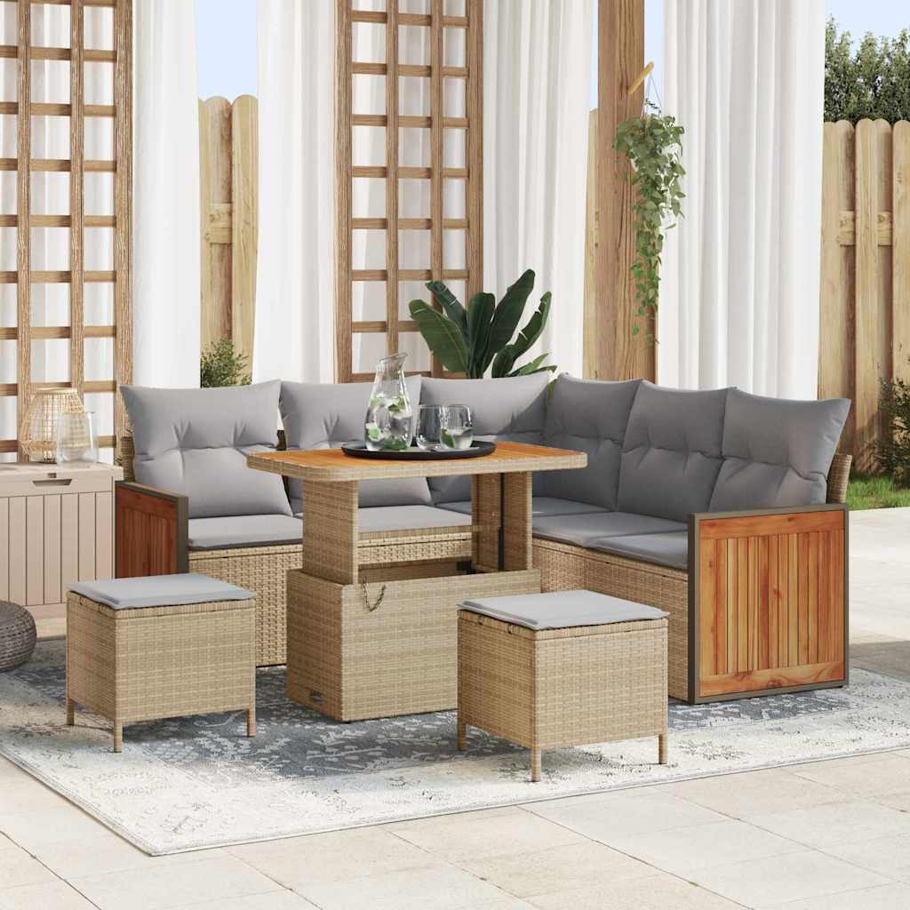 Set Divano da Giardino 9 pcs beige e grigio chiaro polyrattan
