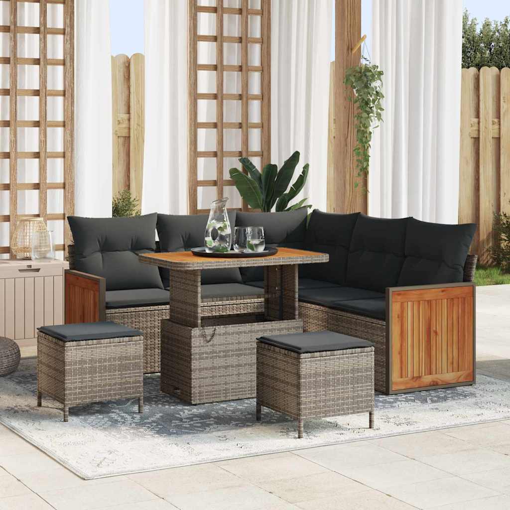 Set Divano da Giardino con cuscino 9 pcs Grigio polyrattan