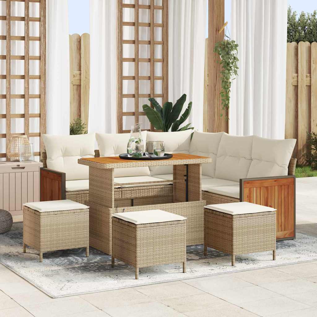 Set Divano da Giardino 9 pcs Beige e Crema polyrattan