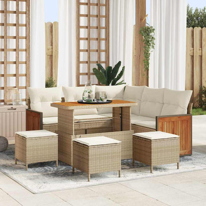 Set Divano da Giardino 9 pcs Beige e Crema polyrattan
