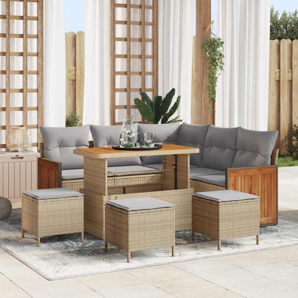 Set Divano da Giardino 9 pcs beige e grigio chiaro polyrattan