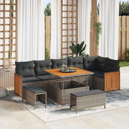 Set Divano da Giardino con cuscino 11 pcs Grigio polyrattan